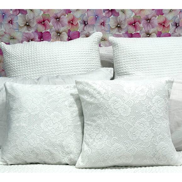 Lace Pillow Covers White 16x16 Grandmillennial Cottagecore French Country X 2 - Picture 1 of 11